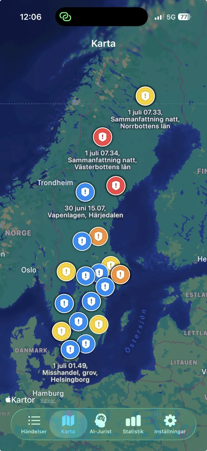 Blåljus app — karta med alla händelser i närheten