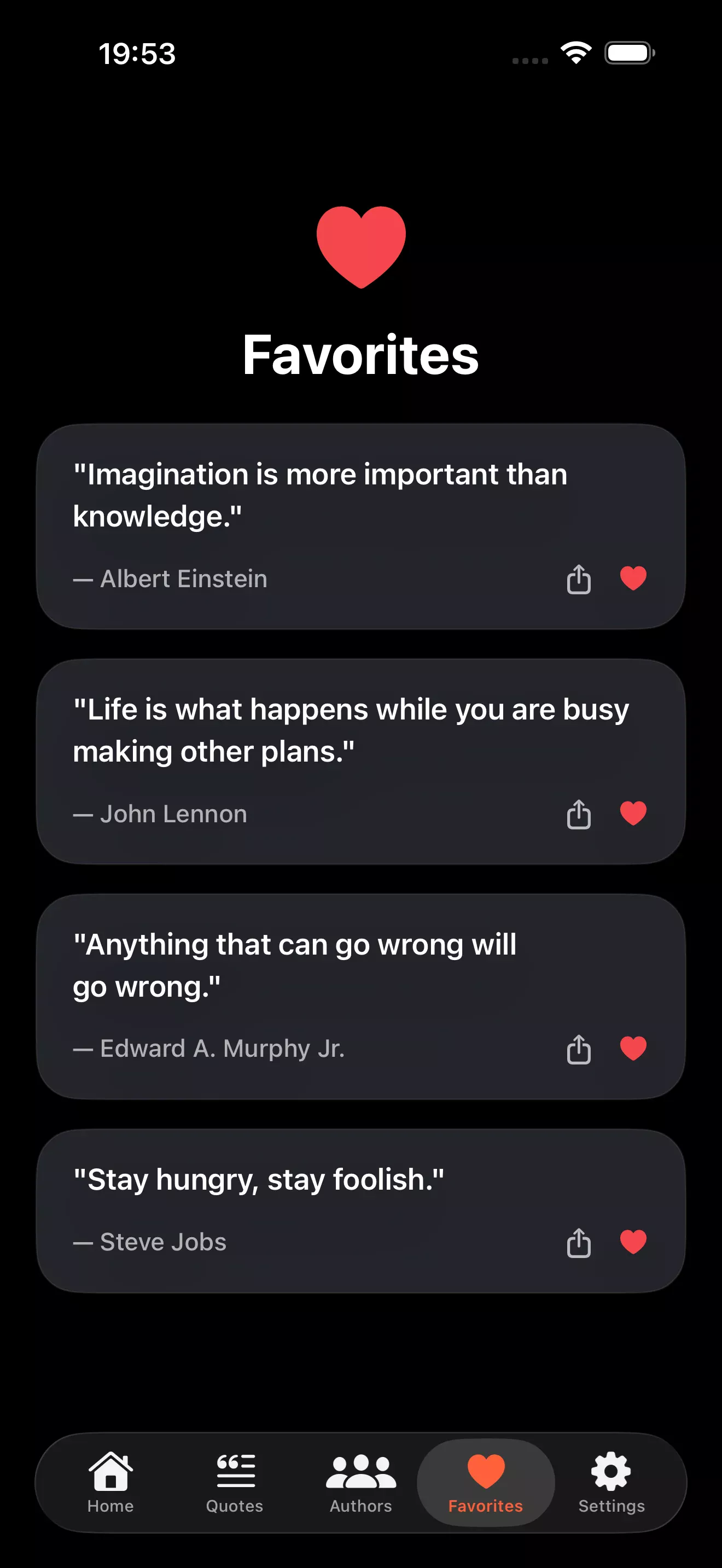 World of Quotes app favorites collection - Save your favorite quotes