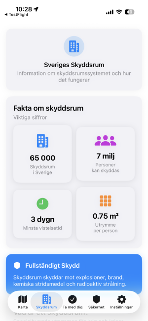 Detaljerad information om skyddsrum - kapacitet, adress och vägbeskrivning till närmaste skyddsrum